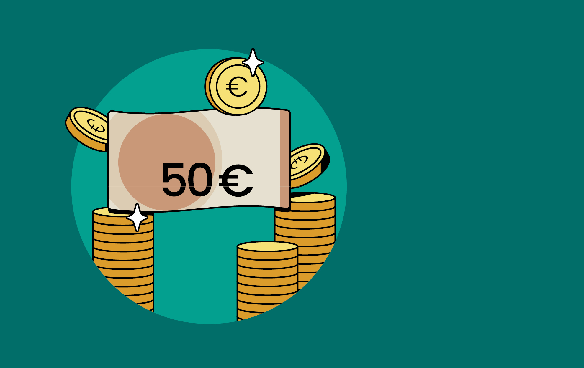 50€ Schein und Münzen